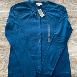 NWT LOFT cardigan. Beautiful Peacock blue color with pretty pleat at collar.